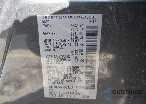 2013 Nissan Pathfinder Sl z USA, uszkodzony, nr VIN 5N1AR2MN3DC603908